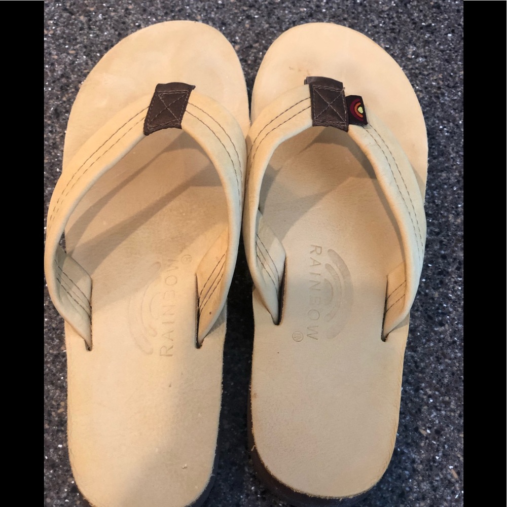 EUC Rainbow leather flip flop sandals